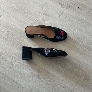 Nanette Lepore Embroidered Navy Mules